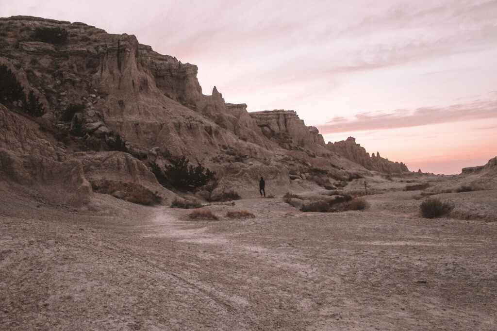 Hiking the Notch Trail at Badlands National Park.